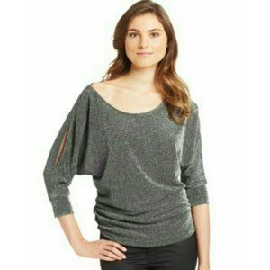 Velvet by Graham & Spencer Silver Metallic Sparkly Dolman Split Sleeve Top